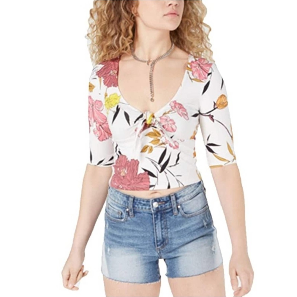 Guess Celina tie front crop top low cut NWT